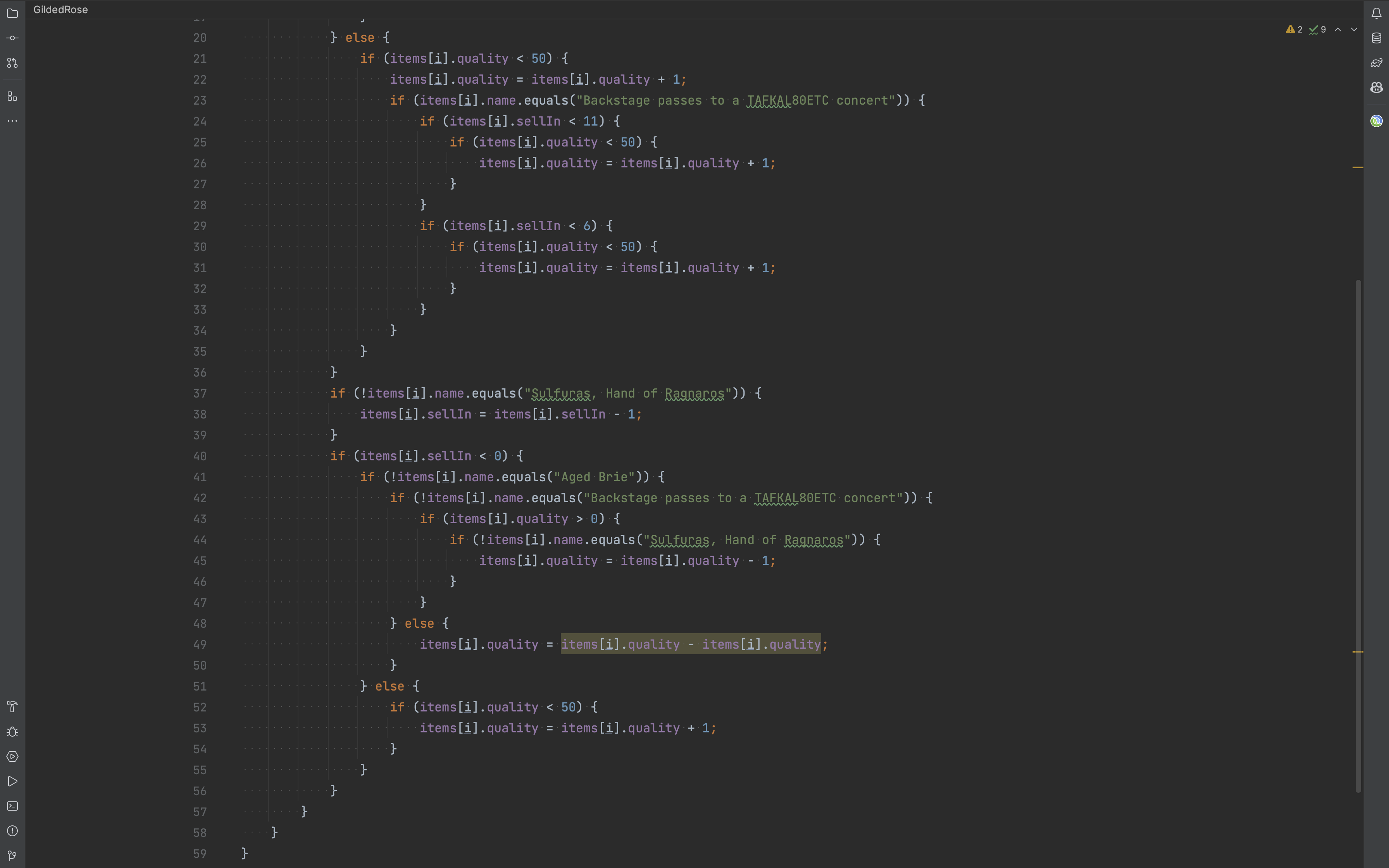 Gilded rose: A long, nested function without tests or documentation