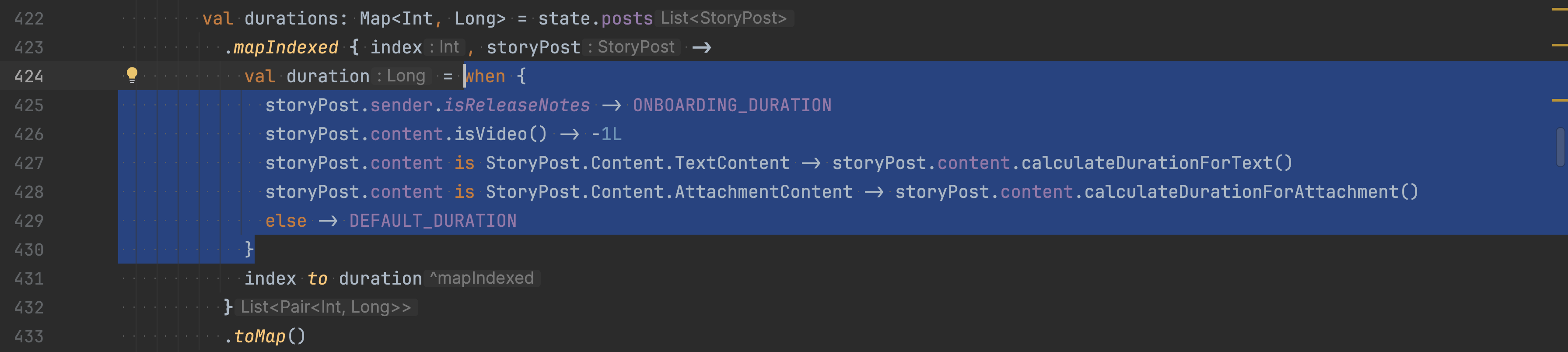 A when block selected for extraction